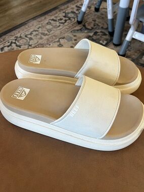 Reef Women's Cream Slide Sandals with Platform Sole